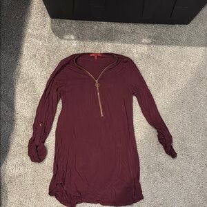 Burgundy Long Sleeve Dress with Zipper Detail